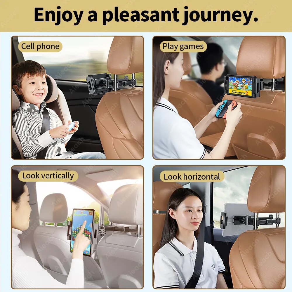 Car Headrest Tablet Holder Retractable Extension Arm Back Seat Travel